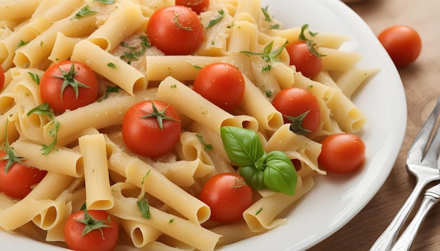 a plate of food with tomatoes and basil