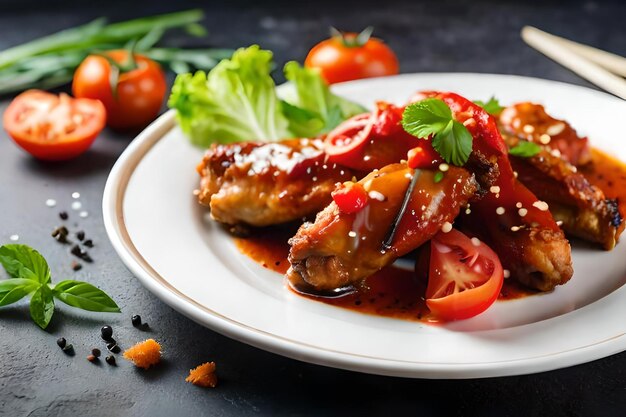 Foto un piatto di cibo con pomodori e lattuga