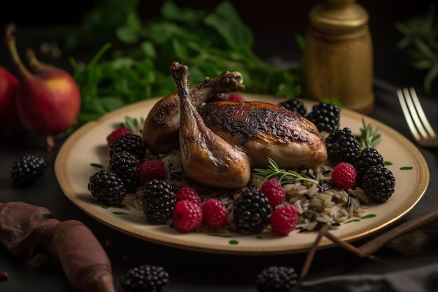 A plate of food with a turkey on it