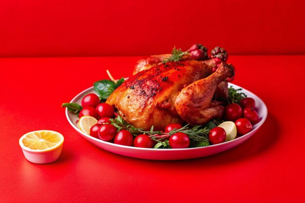 トルコとレモンとレモンのボトルの食べ物の皿