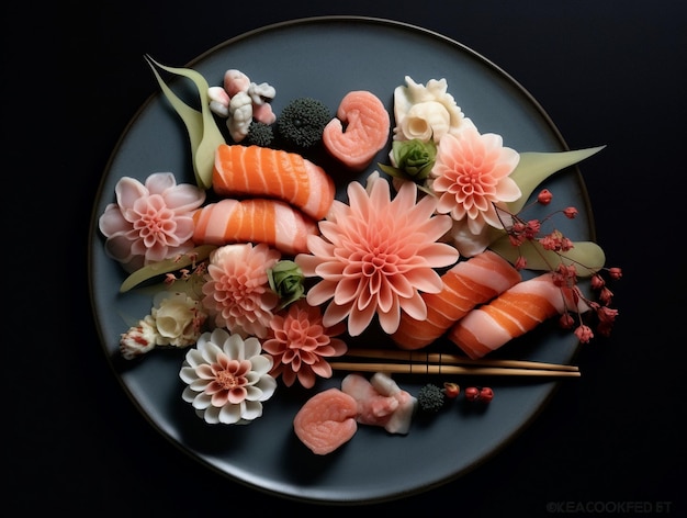 a plate of food with a variety of food on it.