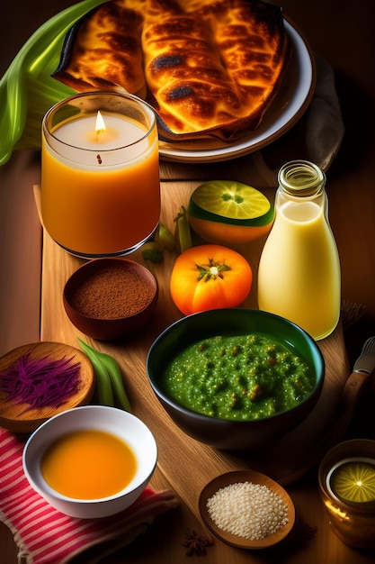 A plate of food with a variety of vegetables and breads