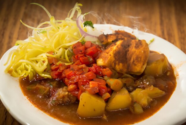 A plate of food with vegetables and a bowl of food.