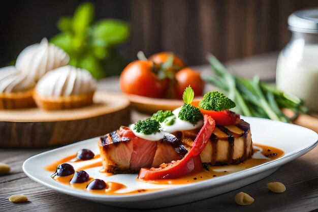 a plate of food with vegetables and cheese on it