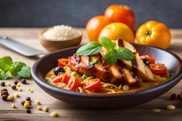 A plate of food with vegetables and rice on a table.