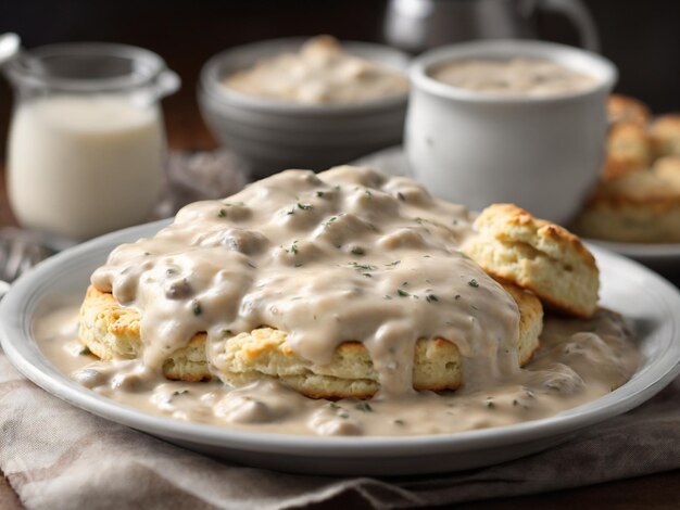 a plate of food with a white sauce on it and a cup of milk next to it.