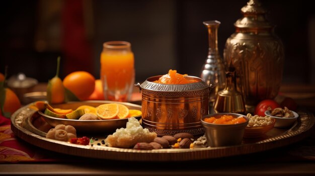 Plate of Food on a Wooden Table