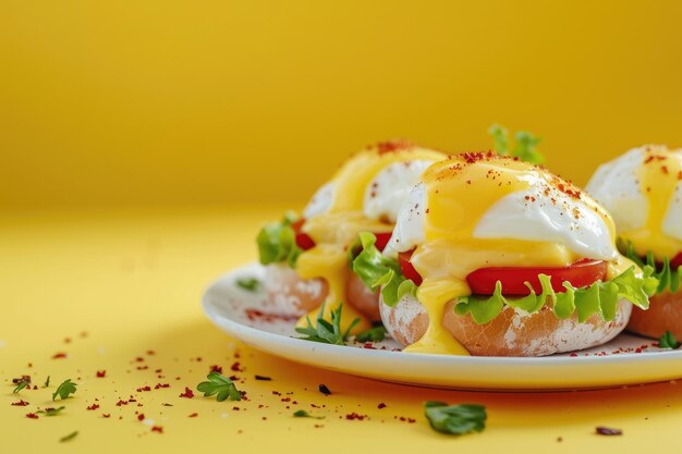 Photo plate of food on yellow table