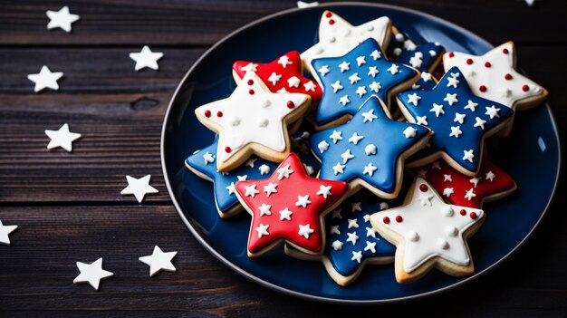 A Plate of Fourth of July Star Cookies with copy space