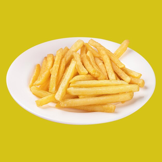 Photo a plate of french fries with a yellow background