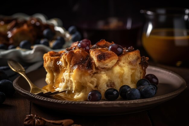 A plate of french toast with blueberries and cream