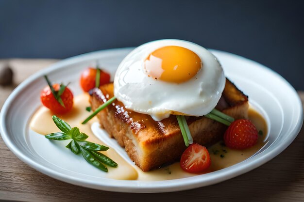 A plate of french toast with a fried egg on top