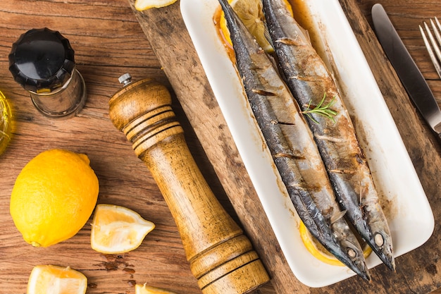 A plate of fresh barbecue saury