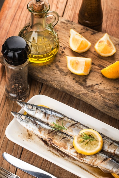 A plate of fresh barbecue saury