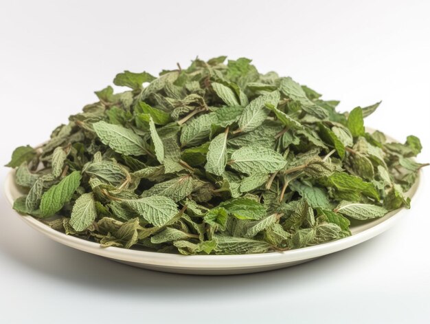 A plate of fresh mint leaves