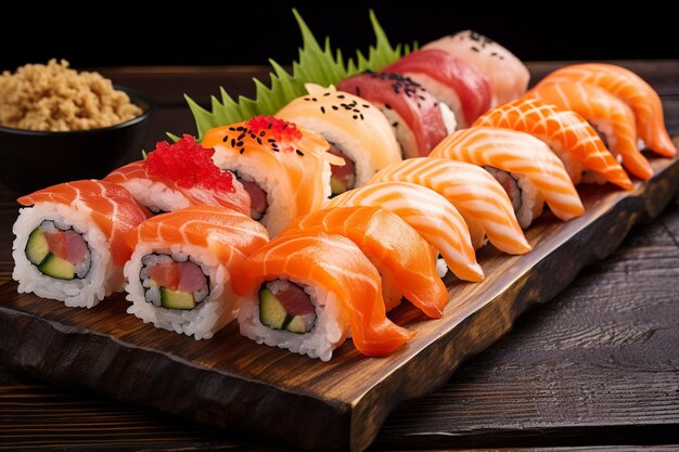 A plate of fresh seafood sushi rolls and healthy eating