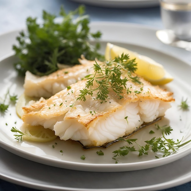 Plate of freshly baked Cod fish delicate aroma wafting through the air Ai Generated