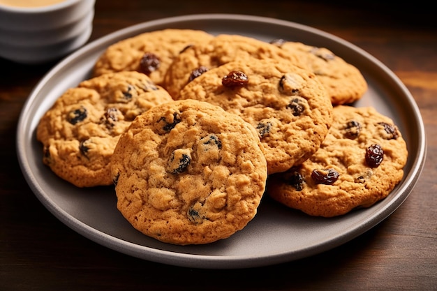 a plate of freshly baked oatmeal raisin cookies AI generated