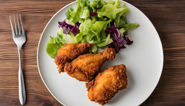 Photo a plate of fried chicken and lettuce with lettuce and lettuce