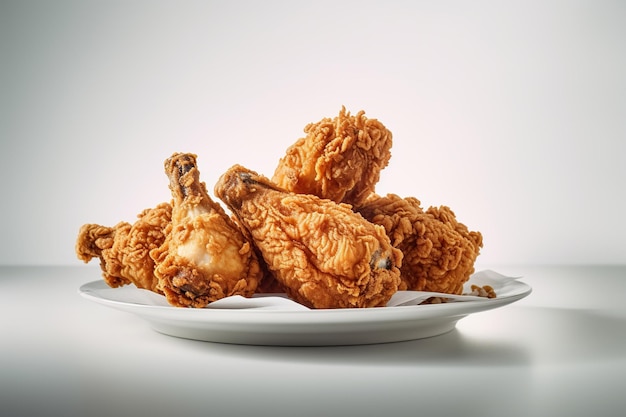 A plate of fried chicken sits on a table.