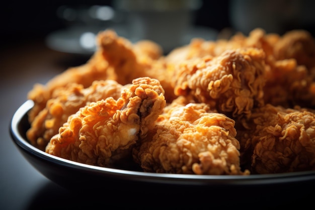 A plate of fried chicken with a bowl of chicken on the side