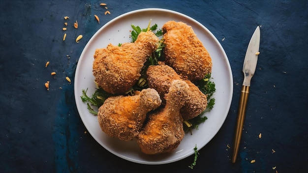 Plate of fried chicken with copy space