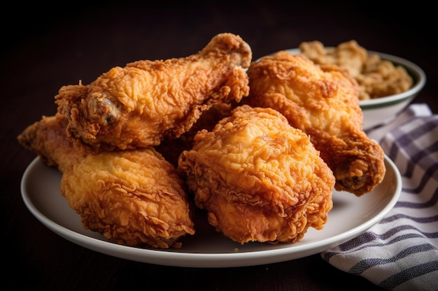 A plate of fried chicken with a side of crackers on the side