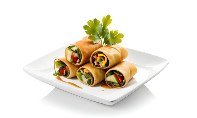 a plate of friend spring roll isolated on white background ai generated