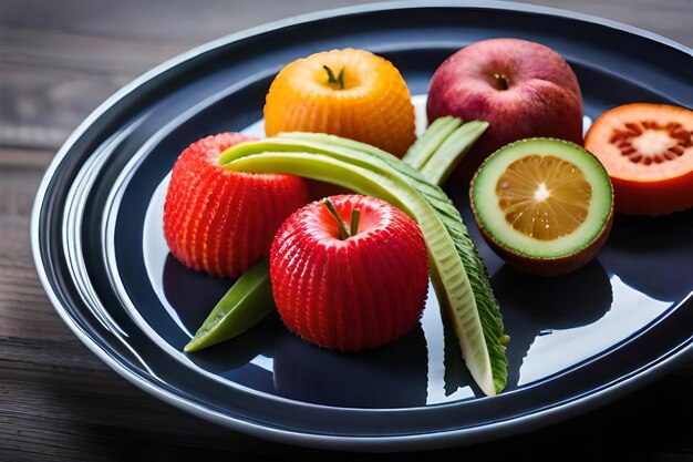 Photo a plate of fruit including strawberries, kiwi, and kiwi.