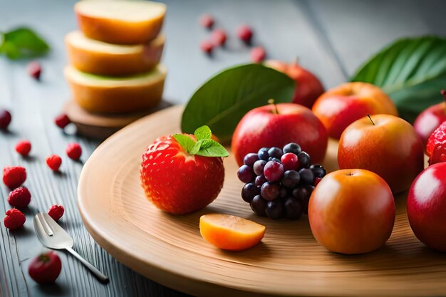 a plate of fruit including strawberries, raspberries, and oranges.