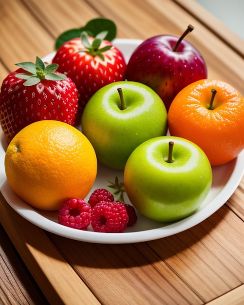 A plate of fruit including strawberries, strawberries, and oranges.