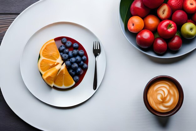 A plate of fruit and a plate of fruit on a table