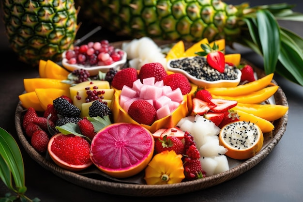 Photo a plate of fruit on a table