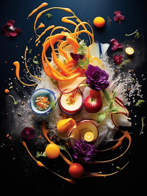 Foto un piatto di frutta e verdura su un tavolo