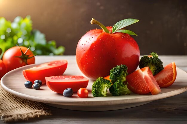 a plate of fruit and vegetables with fruits and vegetables