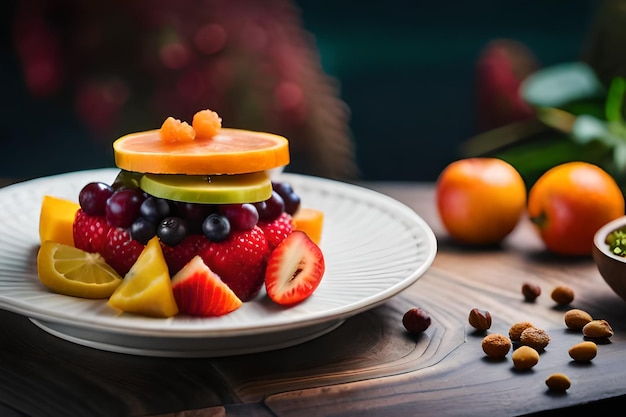 Photo a plate of fruit with a bunch of fruit on it