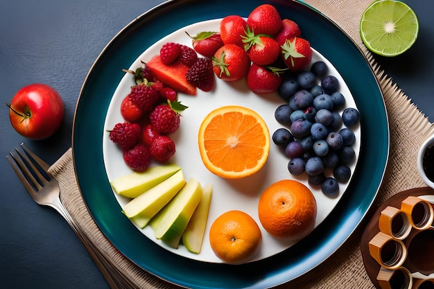 Foto un piatto di frutta con un frutto sopra