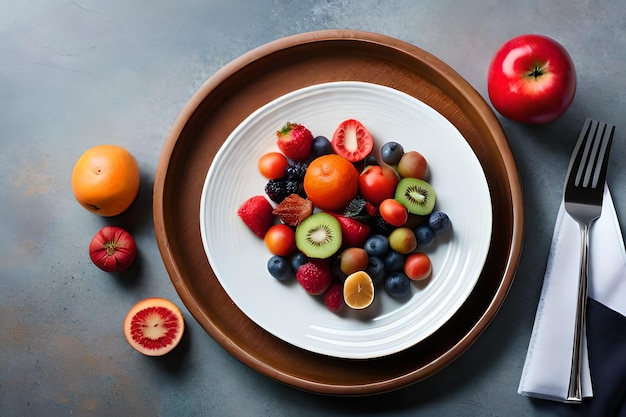 Photo a plate of fruit with the word fruit on it