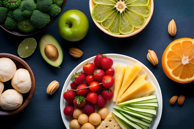 Photo a plate of fruits including kiwi, kiwi, and avocado.
