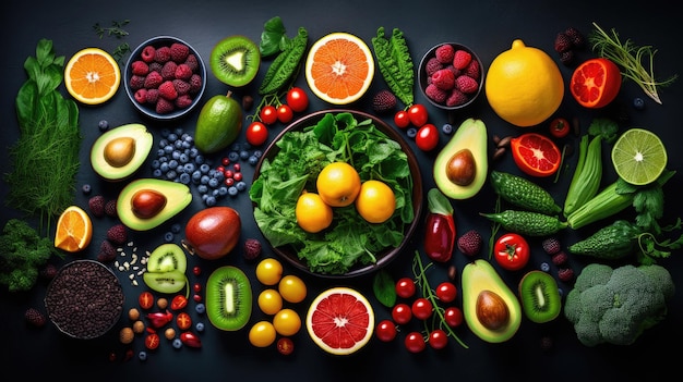 a plate of fruits including a variety of fruits and vegetables.