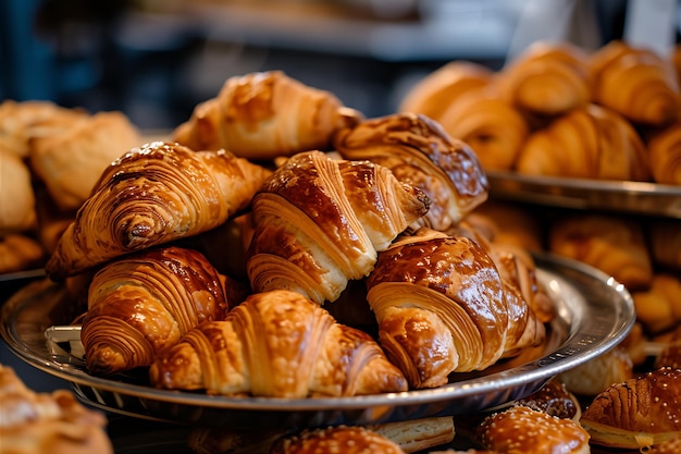 Plate Full of Croissants Pies and Other Pastries Ready to Serve