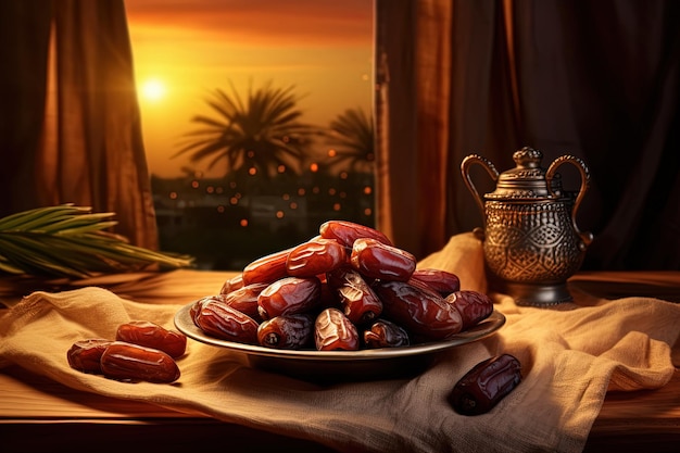 Photo a plate full of dates sitting on a table