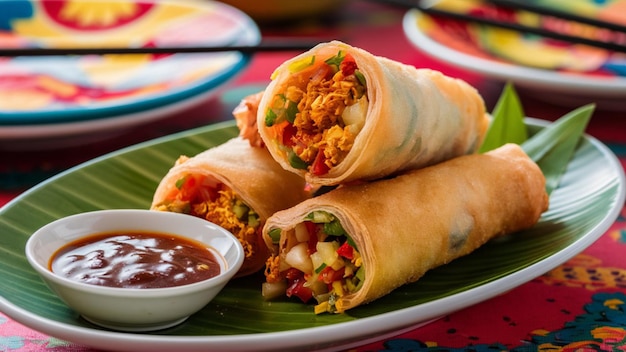 A plate of golden deepfried spring rolls