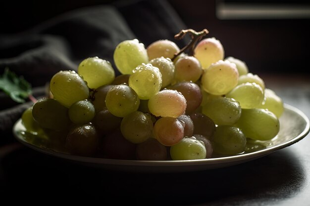 A plate of grapes with a black cloth on it