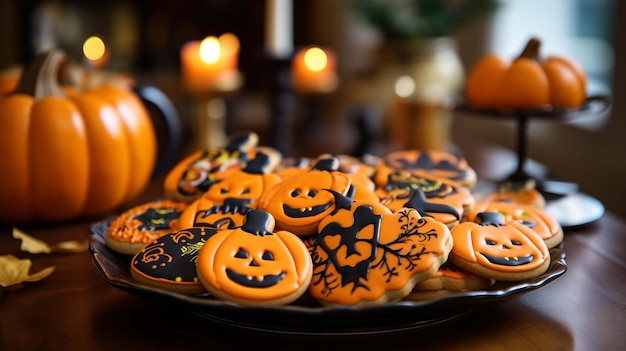 A plate of halloween cookies