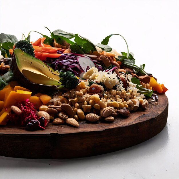 Foto un piatto di cibo sano su una tavola di legno rustica su sfondo bianco