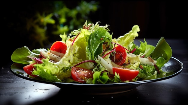 A plate of healthy salad with tomatoes and lettuce