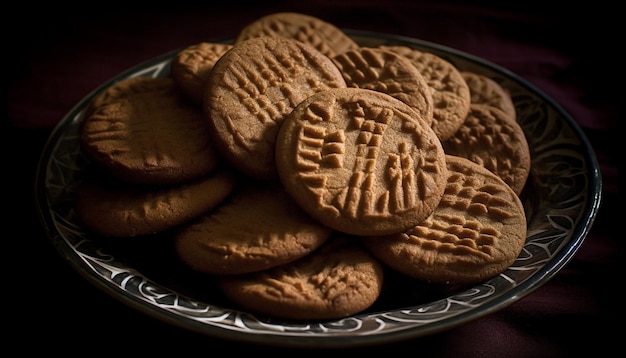 A plate of homemade chocolate chip cookies a sweet indulgence generated by artificial intelligence