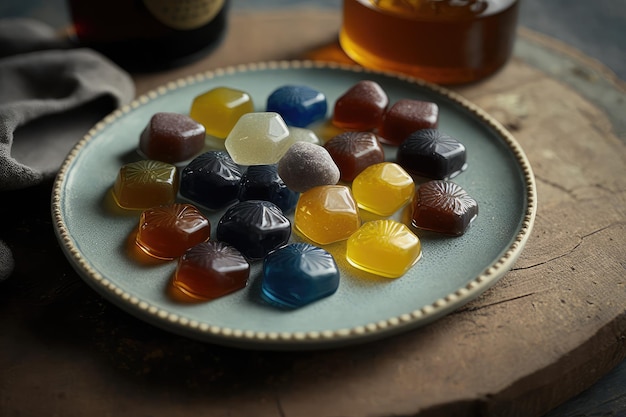 Plate of homemade cough drops each with unique and flavorful blend