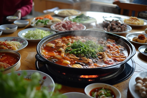 A plate of hot pot one of the most popular dishes in China especially